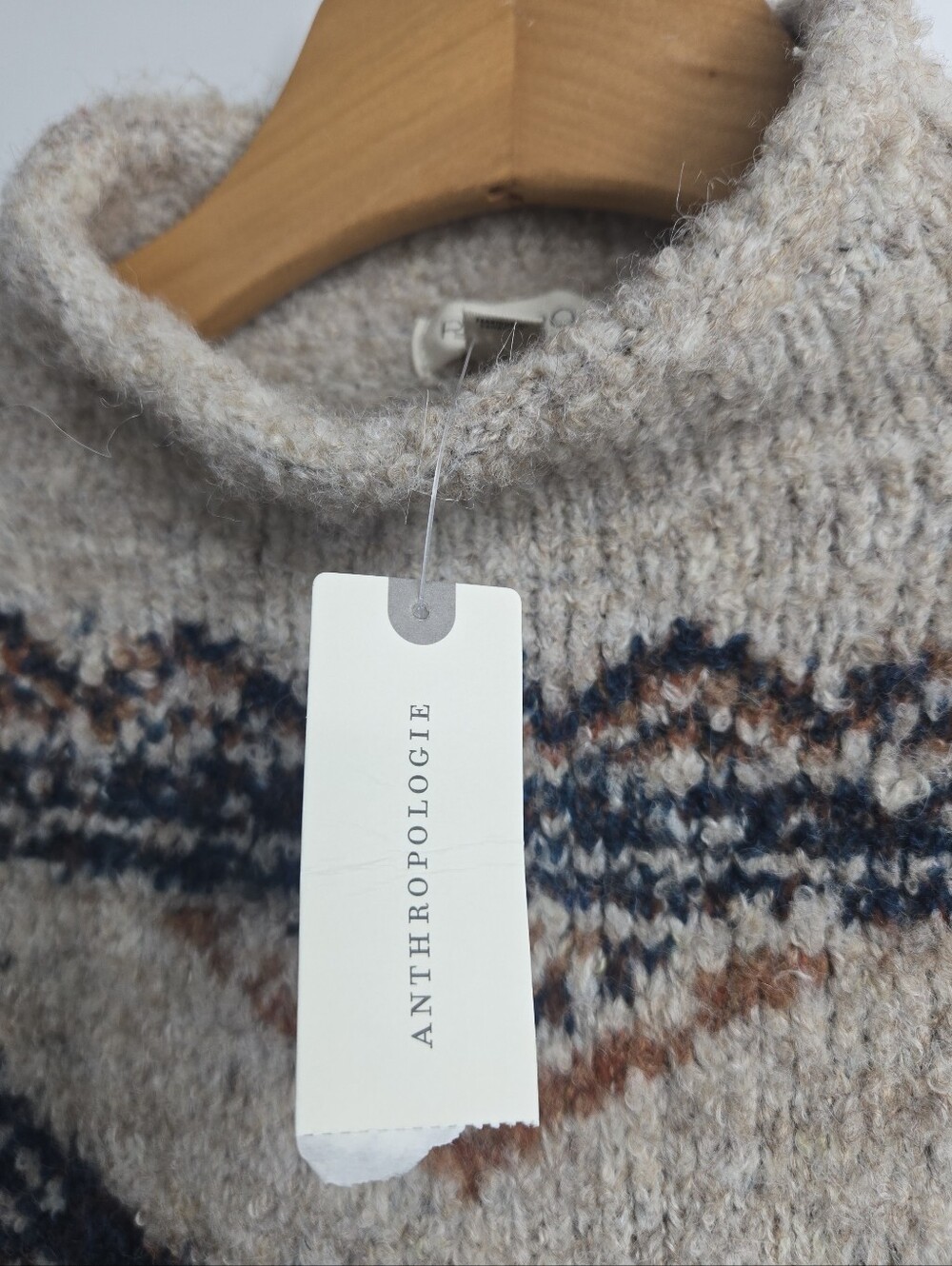 Pilcro Sweater Bird Mock Neck Beige With Navy Trim - Picture 4 of 16